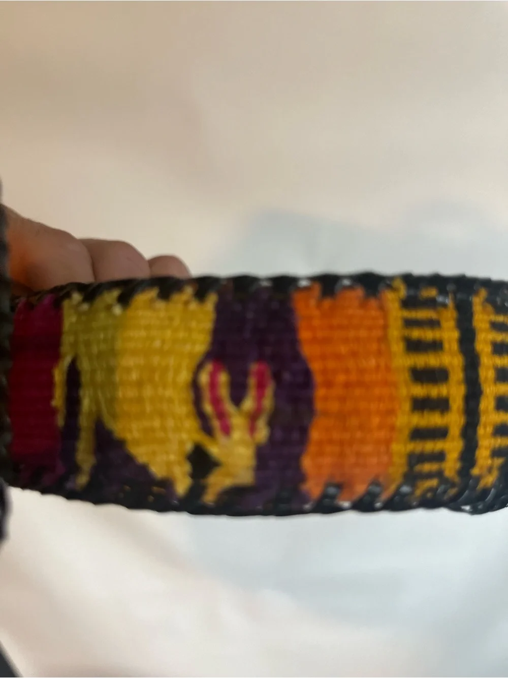 Handwoven Multicolor Woven Leather-Trim Belt